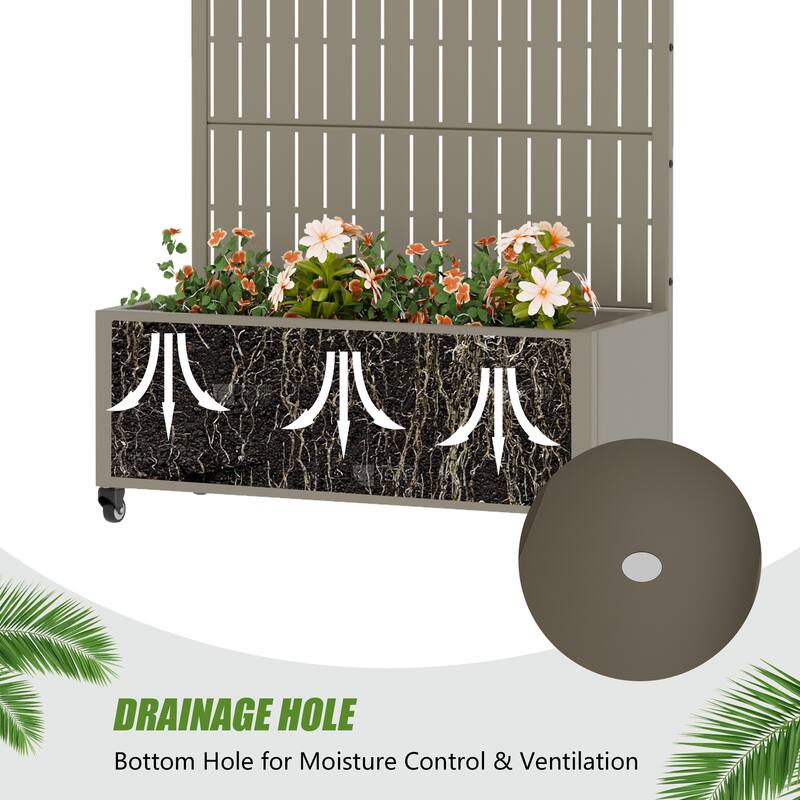 Raised Garden Bed Planter with Trellis Movable Planter Box with Lockable Wheels