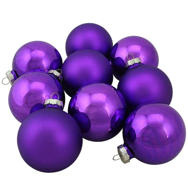 2-Finish Glass Ball Christmas Ornaments - 2.5" (60mm) - Grape Purple - 9ct