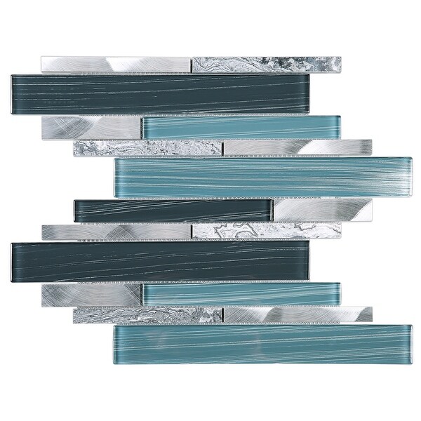 TileGen. Brick Random Sized Mixed Material Mosaic Tile in Blue/Grey Wall Tile (10 sheets/10sqft.). Opens flyout.