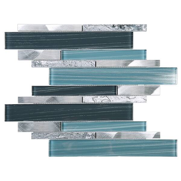 TileGen. Brick Random Sized Mixed Material Mosaic Tile in Blue/Grey