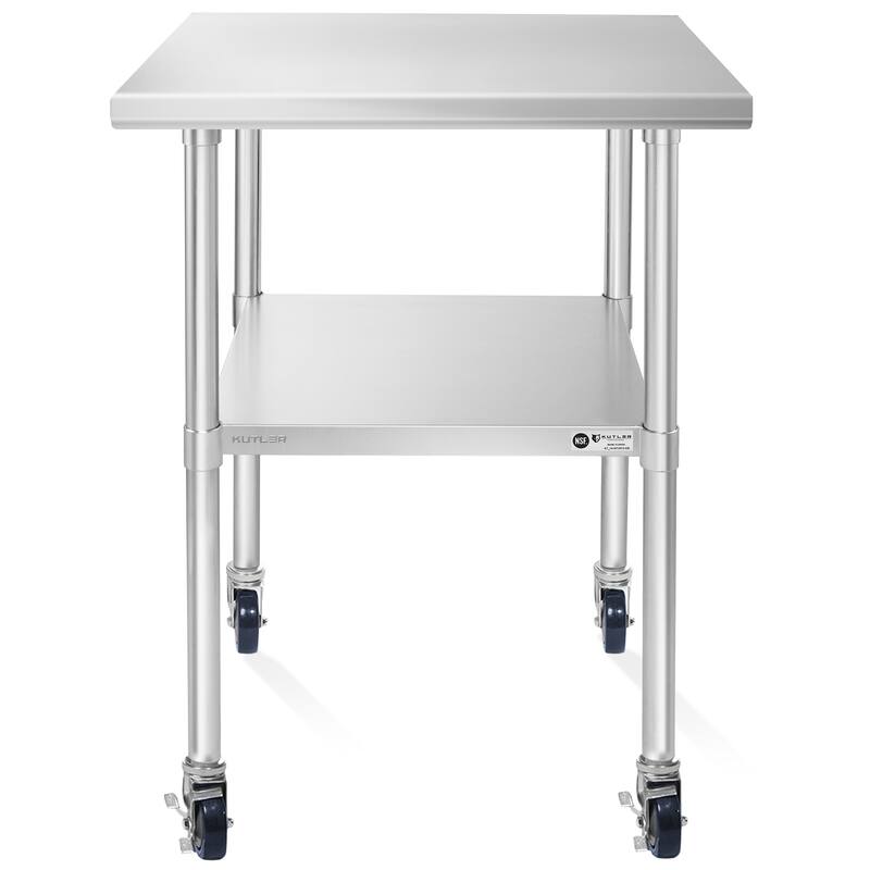 24 x 24in NSF Commercial Stainless Steel Prep and Work Table w Wheels - 24" x 24"