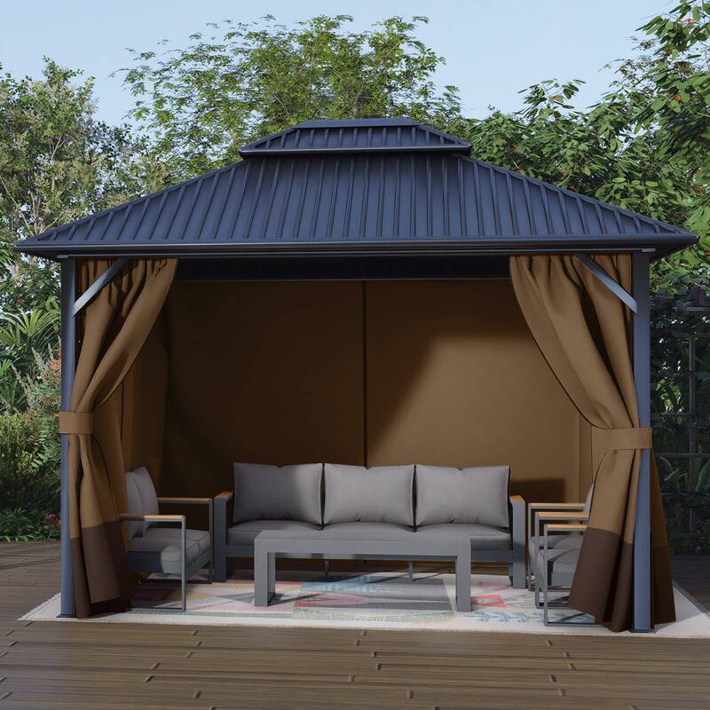 Aoodor Gazebo Curtain Replacement - Universal 4-Panel Sidewalls 10' x 13', Curtain Only