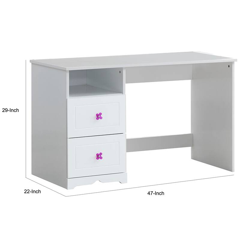 Wooden Table Desk with 2 Drawers and 1 Open Compartment, White