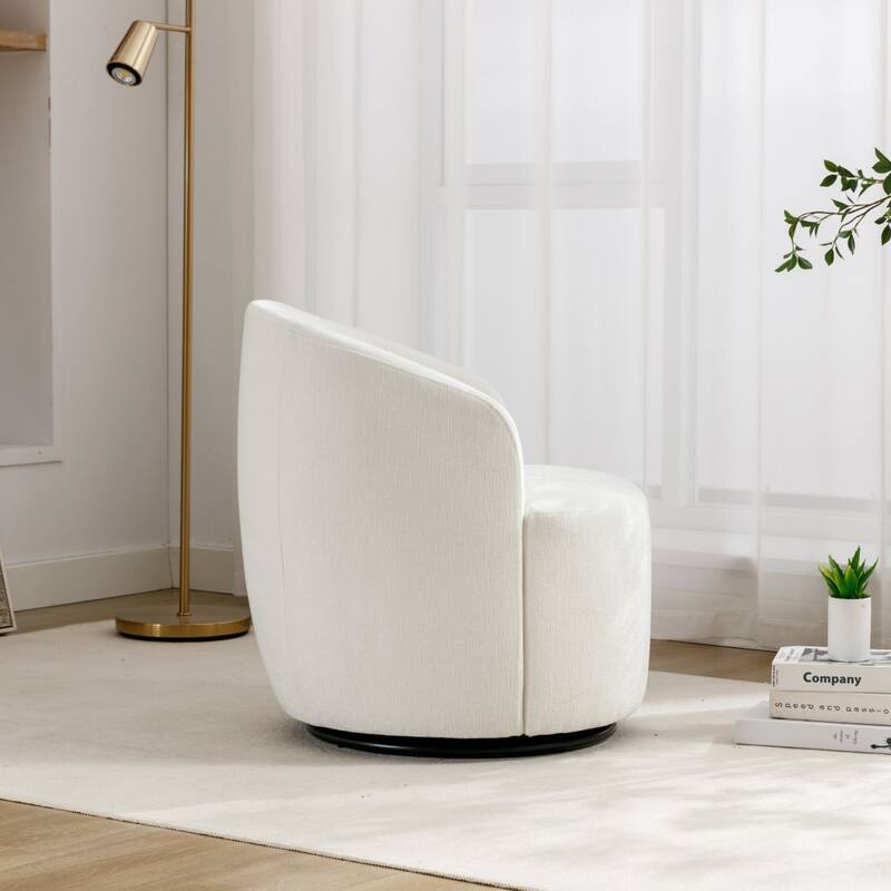 Chenille Fabric Swivel Accent Barrel Armchair with Coating Metal Ring