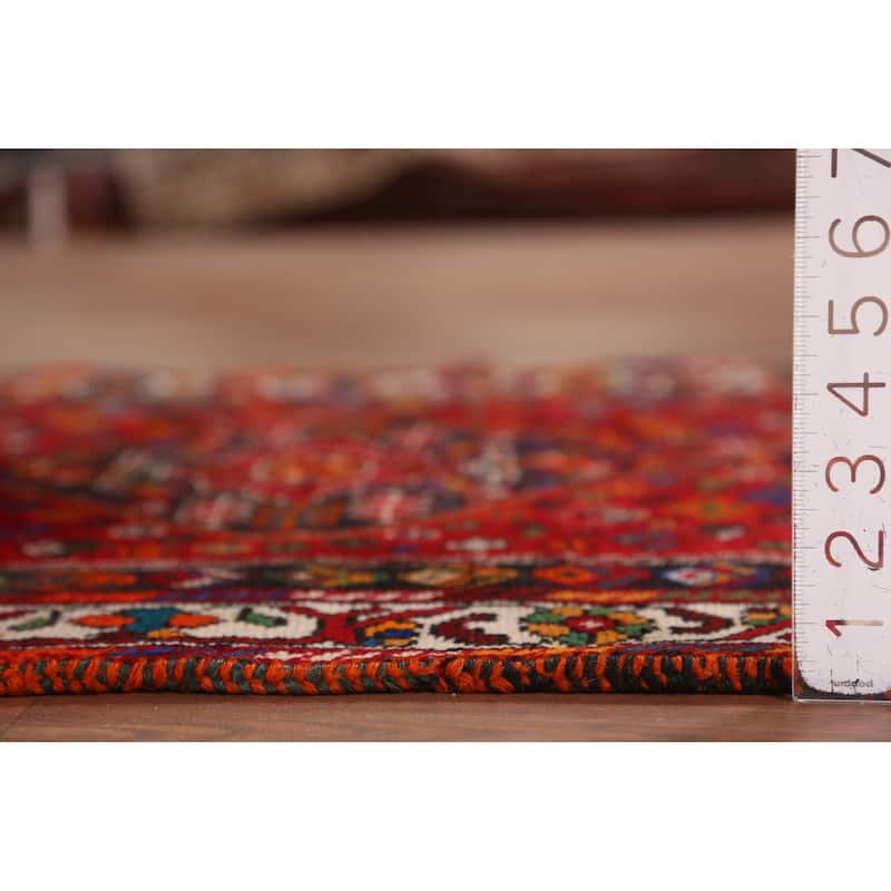 Hand Knotted Oriental 100% Wool Carpet Traditional Tribal Red Shiraz Runner Rug - 10' 8'' X 3' 2''