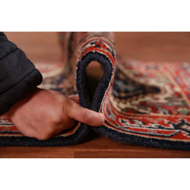 Hand Knotted Oriental 100% Wool Carpet Traditional Medallion Navy Blue & Blues Heriz (serapi) Area Rug - 3' 0'' X 2' 0''