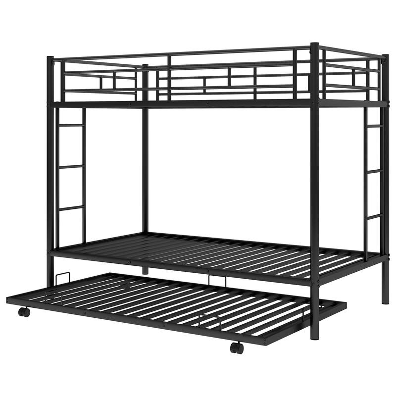 Twin over Twin Bunk Bed with Trundle - Triple Sleeping Space, Space-Saving, Sturdy Design for Kids/Teens