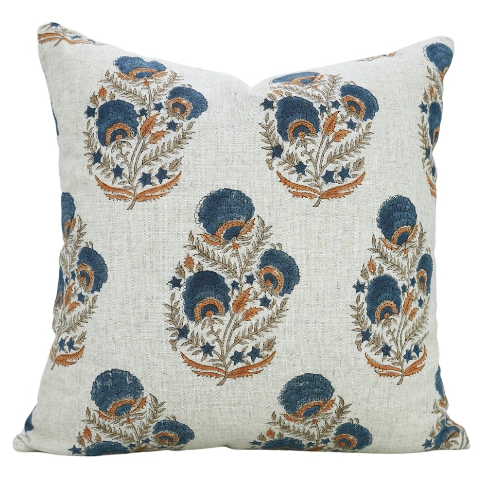 Fabdivine Soft Pillow Cover Shape Floral Block Print for Hotel Couch Spring Guest Room Blue Farmhouse, Mohini