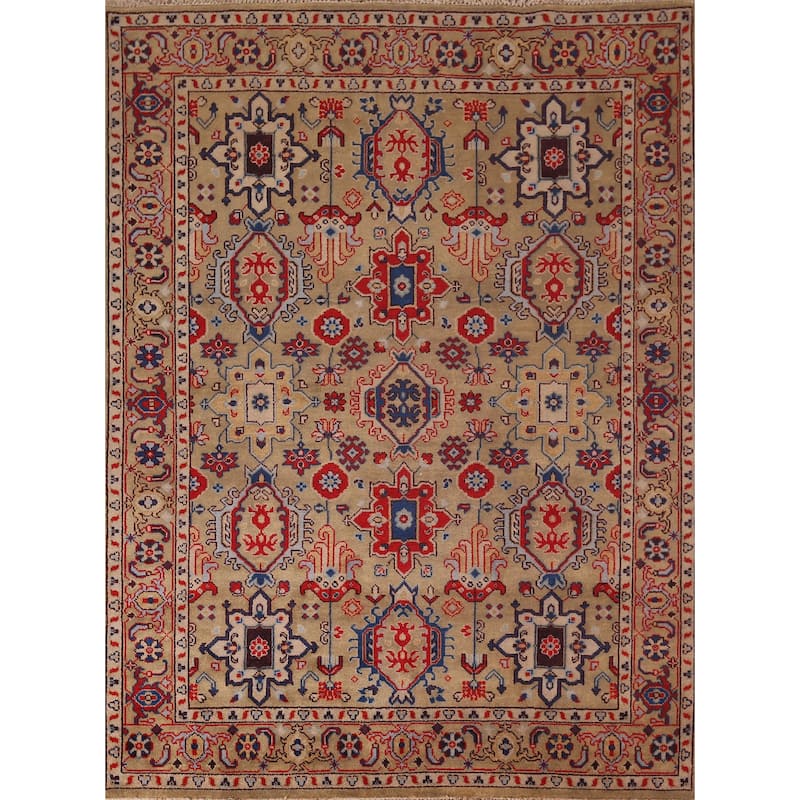 All-Over Brown Oushak Oriental Area Rug Hand-Knotted Wool Carpet - 7'11"x 9'10"