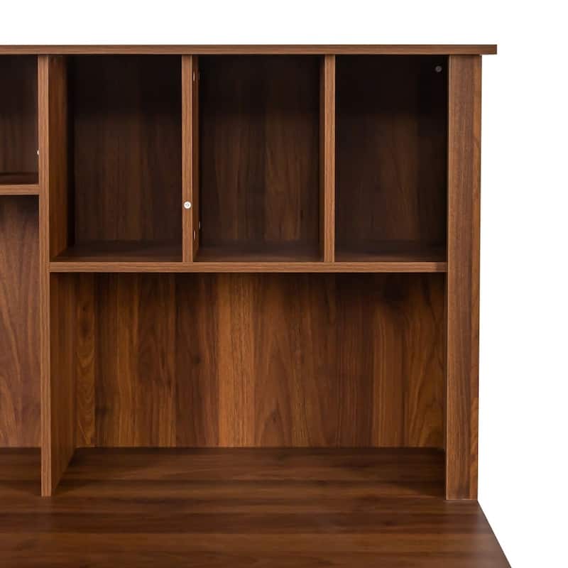 59.06" Antiqued Wood Home Office Computer Desk with Shelves and Drawers