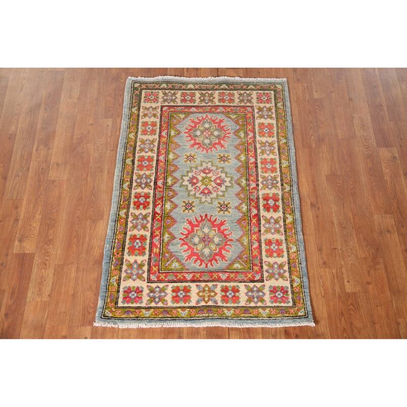 Geometric Kazak Oriental Accent Rug Handmade Wool Carpet - 2'8" x 4'1"