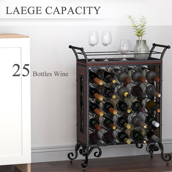 Wine Rack 25-Bottle Brown Wood Large Decorative Rustic Free Standing Holder 