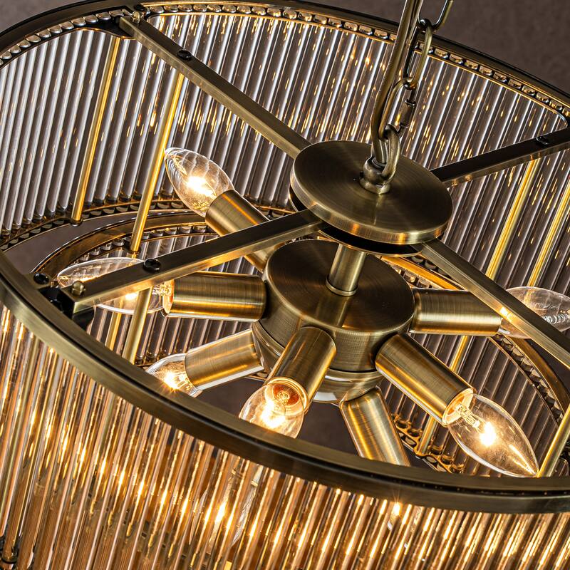 4/10-Light Modern Glam Glass Drum Chandelier Contemporary Hanging Light For Living Room Entryway Bedroom