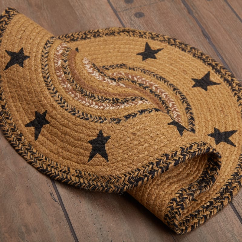 Kettle Grove Jute Rug Stencil Stars Border Oval w/ Pad 20x30 - 20" x 30"