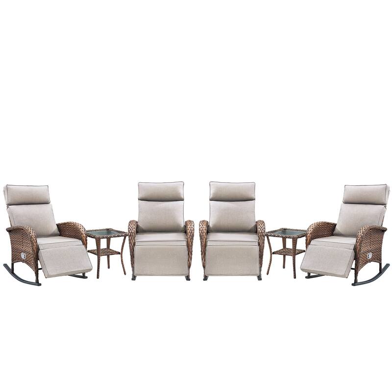 Pocassy Outdoor Patio Rocking Lounge Chairs with Adjustable Backrest Set.