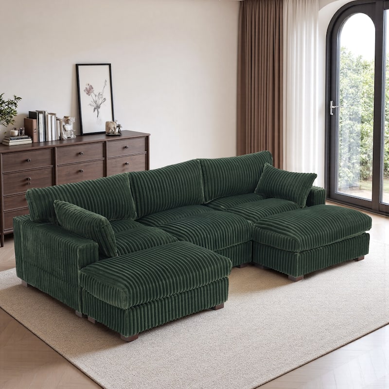 Oversized U-shaped Plush Modular Sectional Sofa Set - 5-piece/Green