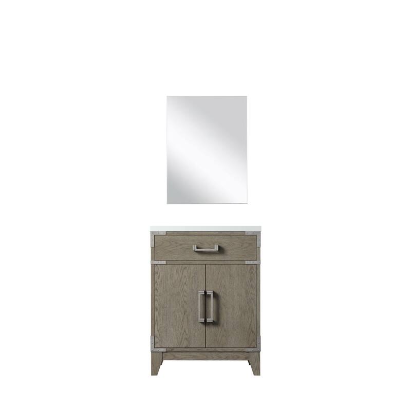 Acrylic Top Bathroom Vanity Set with Soft-Close Doors, Spacious Interior Cabinet & 18" x 24" Mirror Included - 24 in ,Grey ,Wood , Acrylic Countertop - Grey