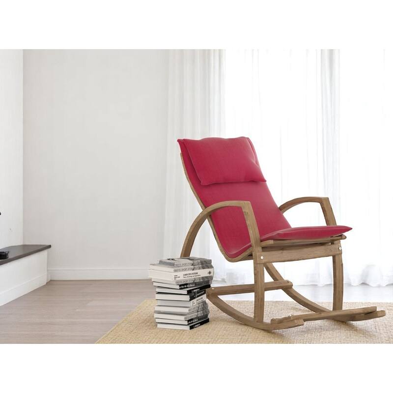 Modern Rocking Chair, Modern Accent Rocker Armchair With Wooden Frame, Upholstered High Back Wooden Rocking Chair - Red