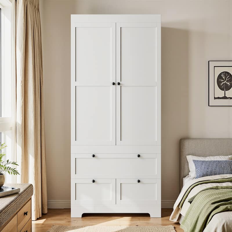 Pocassy 71" H Wardrobe Closet with Drawers with Doors and Storage