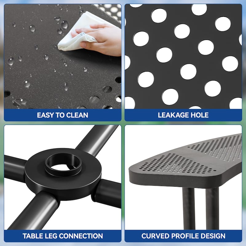 Black Outdoor Round Picnic Table Dining Set - 46"
