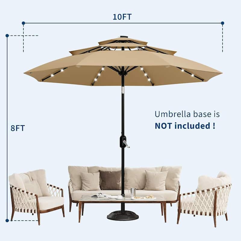 3-Tier 10Ft Patio Umbrella, Easy Crank and Push Button Tilt for Pool, Deck, Yard, Garden with LED Lights (No Base)