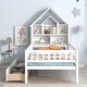 preview thumbnail 12 of 16, Pine Wood Twin Bed with House-Shaped Headboard, Fence Guardrails, and Drawers
