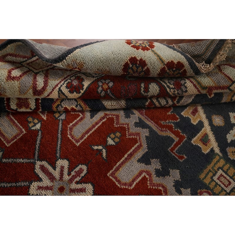 Blue Geometric Heriz Serapi Indian Area Rug Handmade Wool Carpet - 8'0"x 9'9"