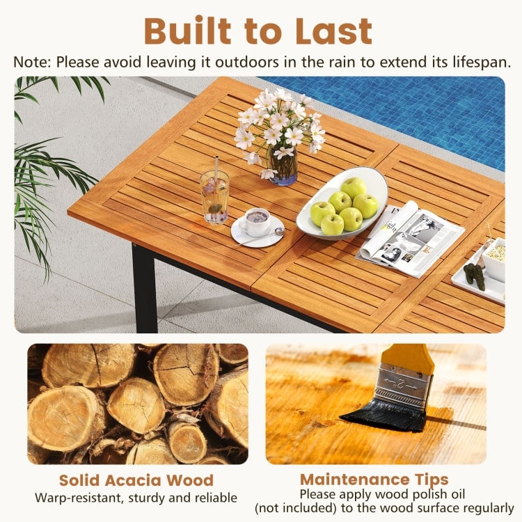 Natural Wood Rope 7 Piece Patio Dining Set with Extendable Table - Table Size: 51"-64" x 31.5" x 29" (L x W x H)