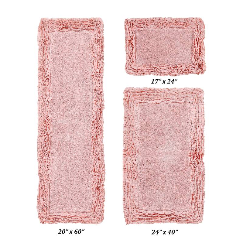 Better Trends Shaggy Border Collection Bathroom Rug -100% Cotton Tufted, Non-Skid Spray Latex Backing, Machine Washable Bath Mat - 3 Piece Set (17" x 24" | 24" x 40" | 20" x 60") - Pink