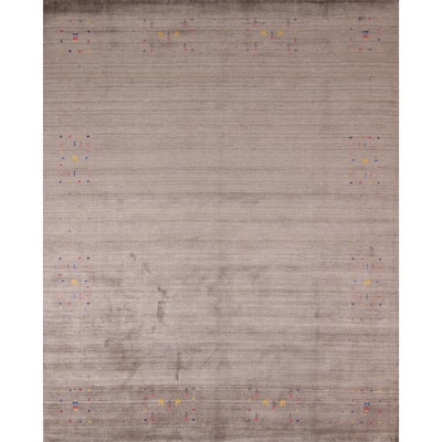 Striped Brown Gabbeh Oriental Area Rug Hand-Knotted Wool Carpet - 8'2" X 9'2"