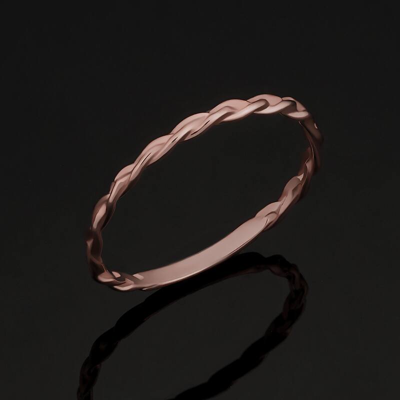 14k Yellow, White or Rose Gold Braided Band Ring for Women (1.6 millimeters) - Rose - 6