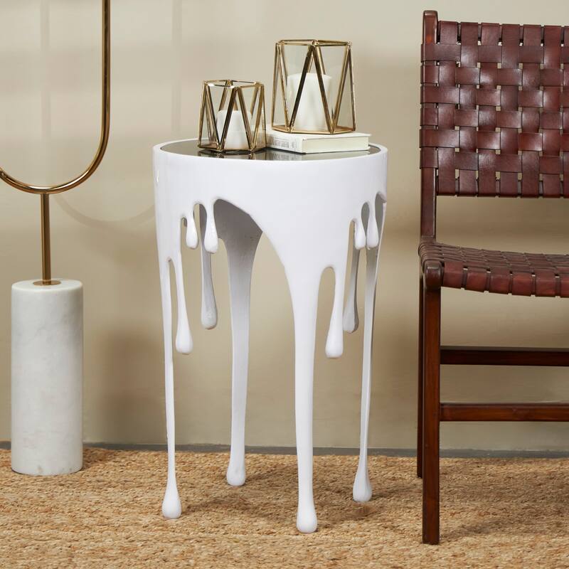 Aluminum Metal Abstract Drip Accent Table with Melting Design and Shaded Glass Top - Roche River Decor