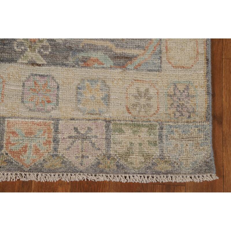 Hand Knotted Oriental 100% Wool Carpet Transitional Geometric Greys & Charcoal Oushak Area Rug - 6' 3'' X 2' 8''
