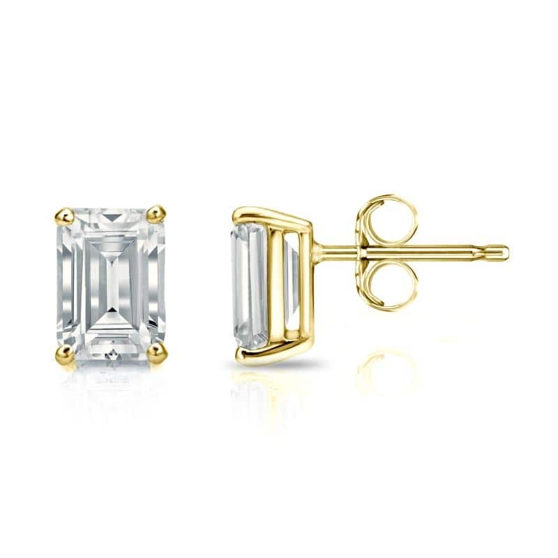 Auriya 14k Gold Lab Grown Emerald Diamond Stud Earrings 0.50 to 5.00 ct. tw. 4-Prong Basket Push-Back (F-G VS) - Yellow - 3.50 ct. tw.