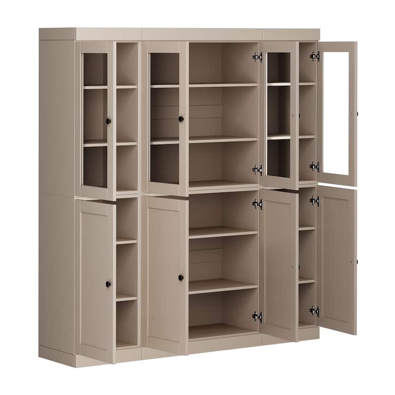 Palace Imports 100% Solid Wood 65" Pantry Cabinet with Clear Glass, Shaker Doors and Adjustable Shelves