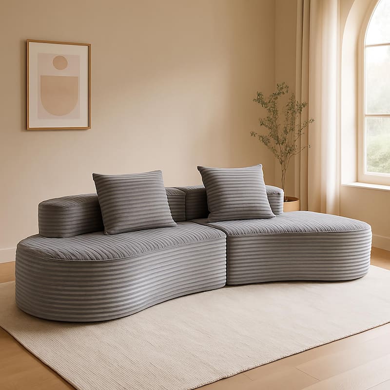 Moon Bay Lounge Couch Curved Sectional Sofa Corduroy Compressed Sofa - Grey