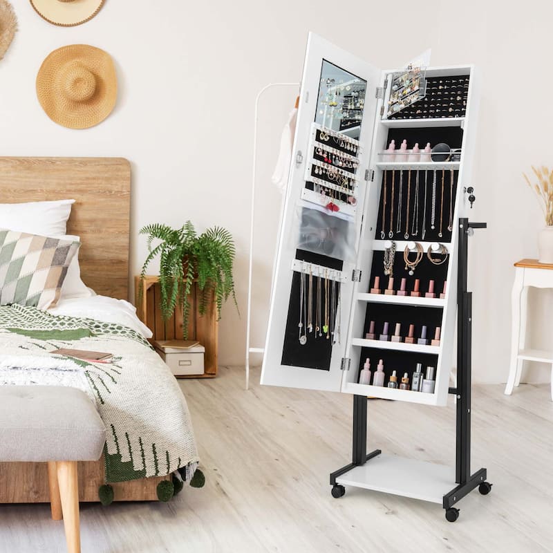 Costway 3 Color 46 LED Lights Mirror Jewelry Cabinet Armoire - See Details