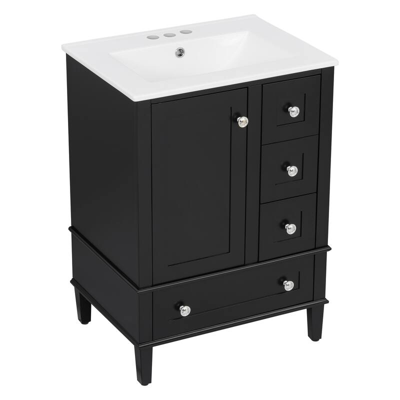 GDFStudio - Faraday Modern Freestanding Bathroom Vanity with Ceramic Sink, Double-Layer Shelf and Soft Close Drawers & Door