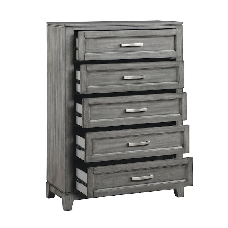 4pc Bedroom Set Platform Bed Dresser Mirror Chest Storage Gray Finish Furniture