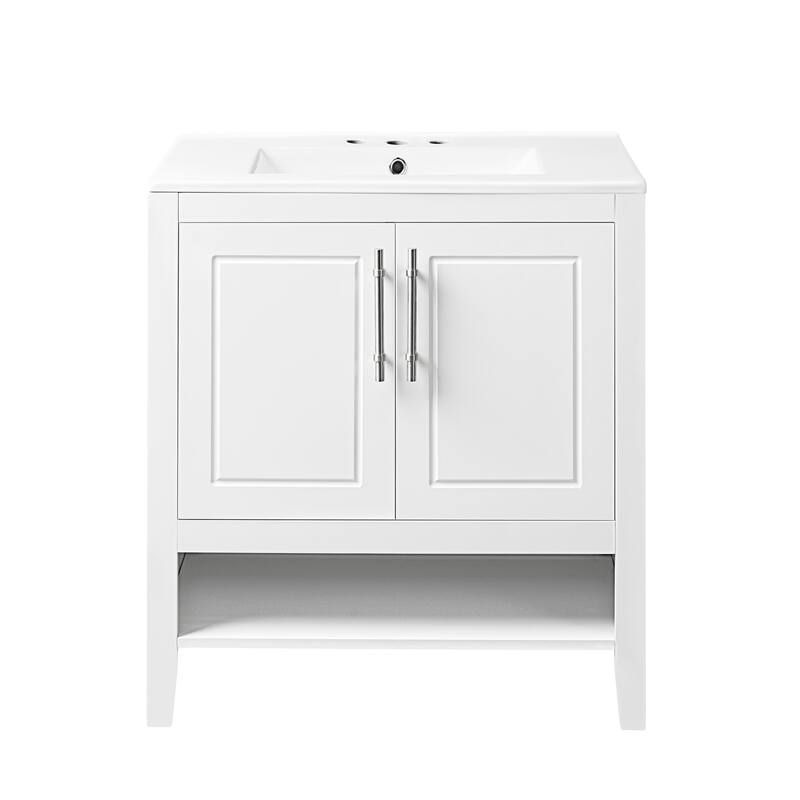 GDFStudio - Avalon 30-Inch Freestanding Bathroom Vanity with Ceramic Sink, Multi-functional Cabinet, Solid Wood & MDF Board