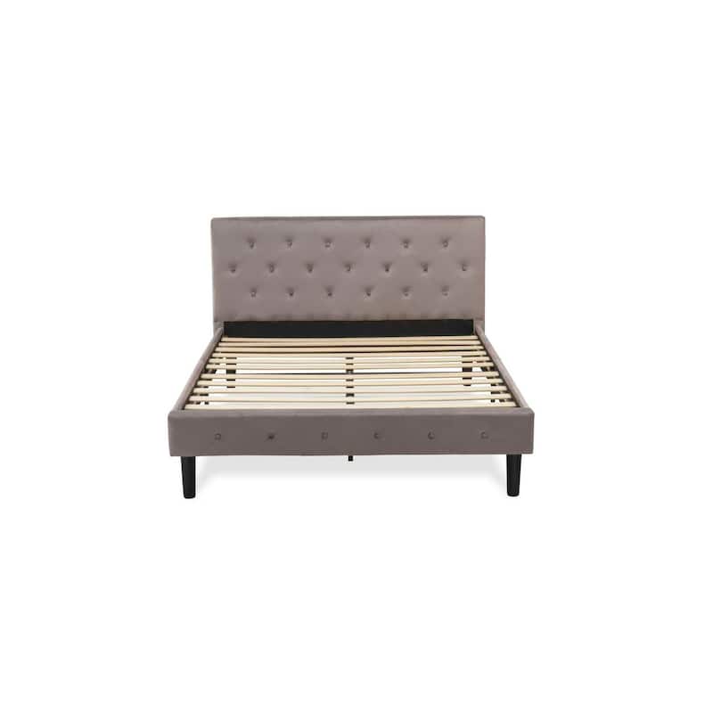 Full Size Platform Bed - Tufted Velvet Upholstered Bed Frame with Headboard & Footboard