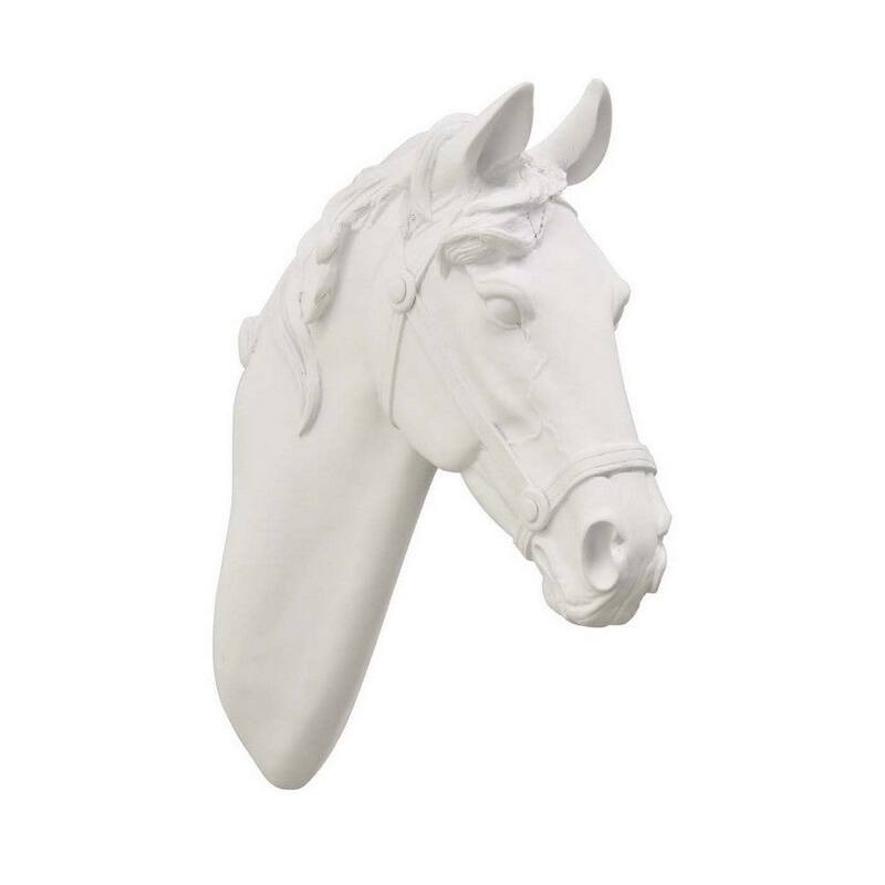 Modern Horse Head Resin Wall Mounted White Sculpture for Living Room Bedroom or Office Wall Decor - 11"L x 3.5"W x 14"H