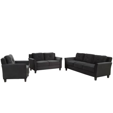 Clihome Button Tufted 3 Piece Chair Loveseat Sofa Set