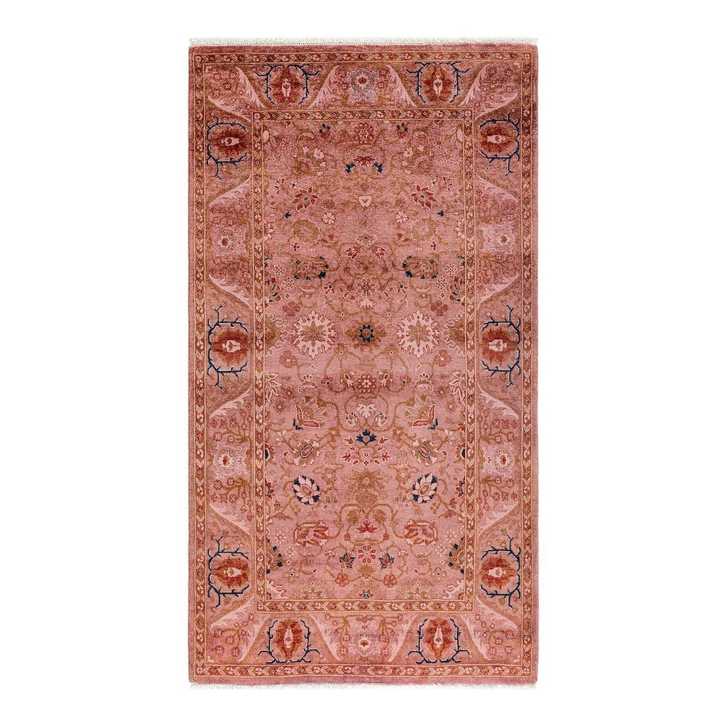 Overton Hand Knotted Wool Vintage Inspired Modern Contemporary Overdyed Pink Area Rug - 3' 1" x 5' 7"
