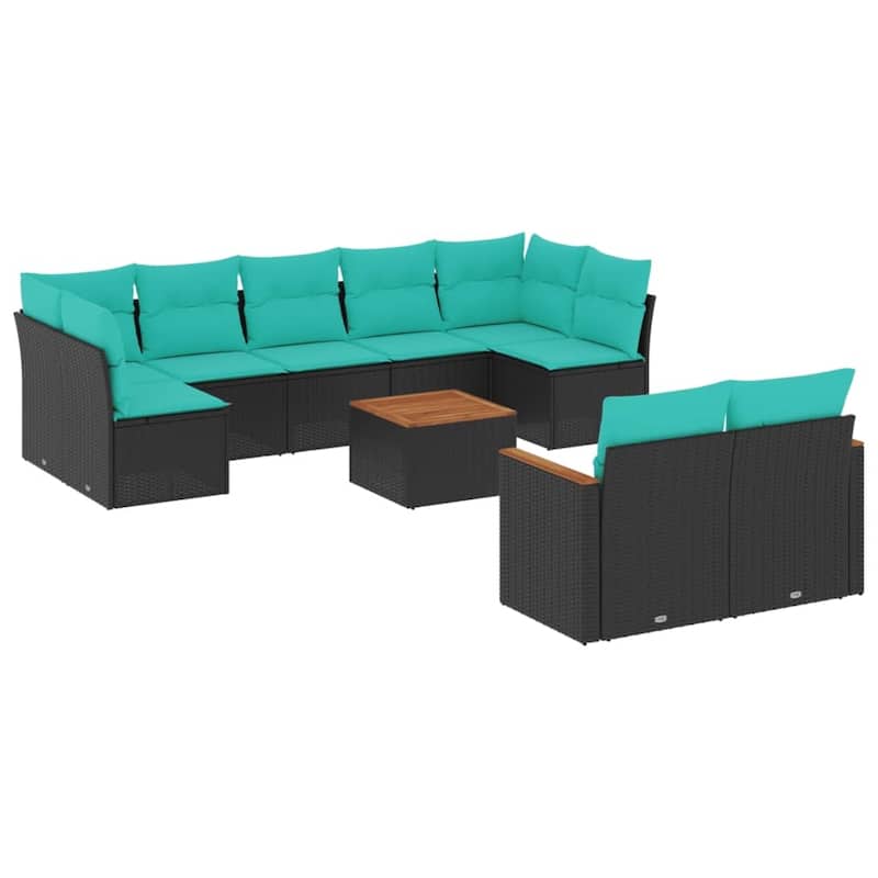 vidaXL 9 Piece Patio Sofa Set with Cushions Black Poly Rattan