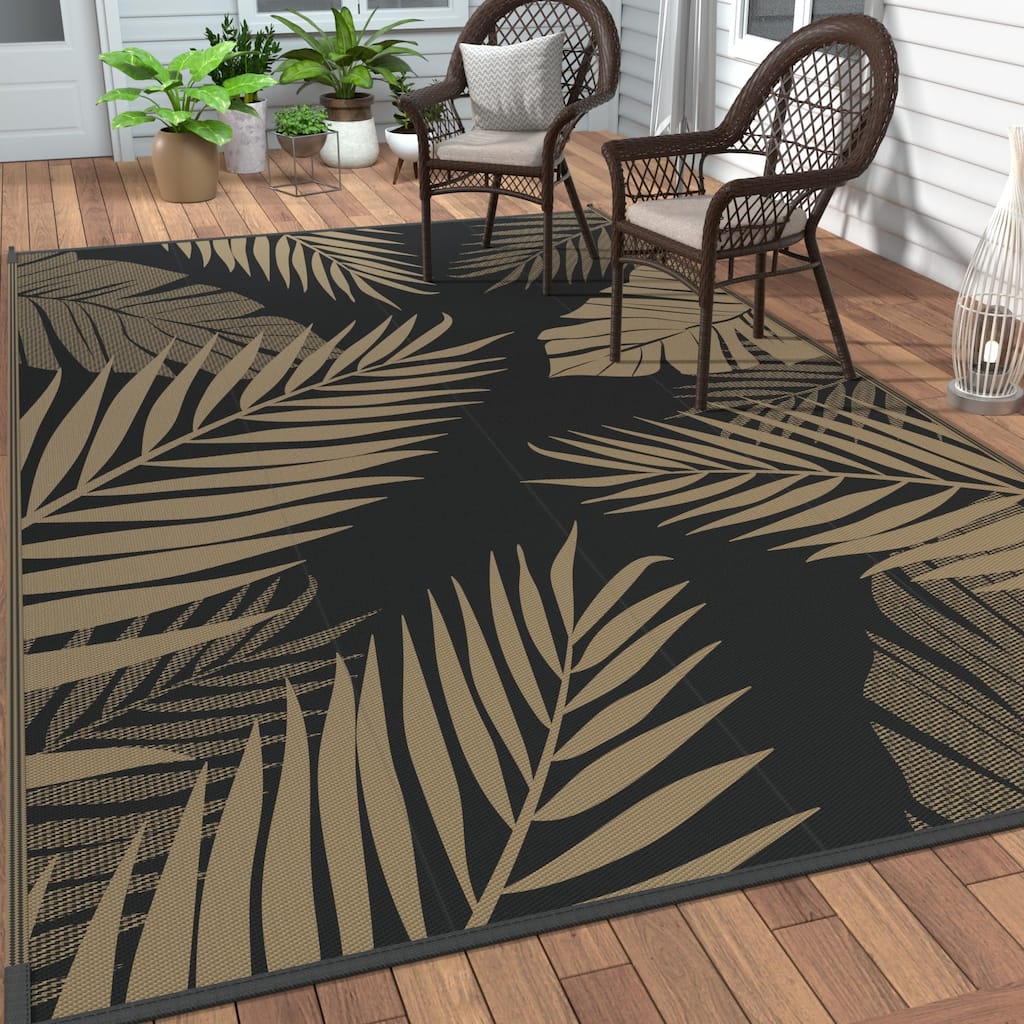 Mcow Palm Leaf Collection Reversible Woven Waterproof Outdoor Area Rug