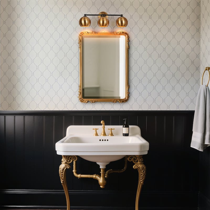Marden Modern Black Gold 3-Light Bathroom Vanity Lights Vintage Metal Globe Wall Sconces - 22.5" L x 7" W x 8" H