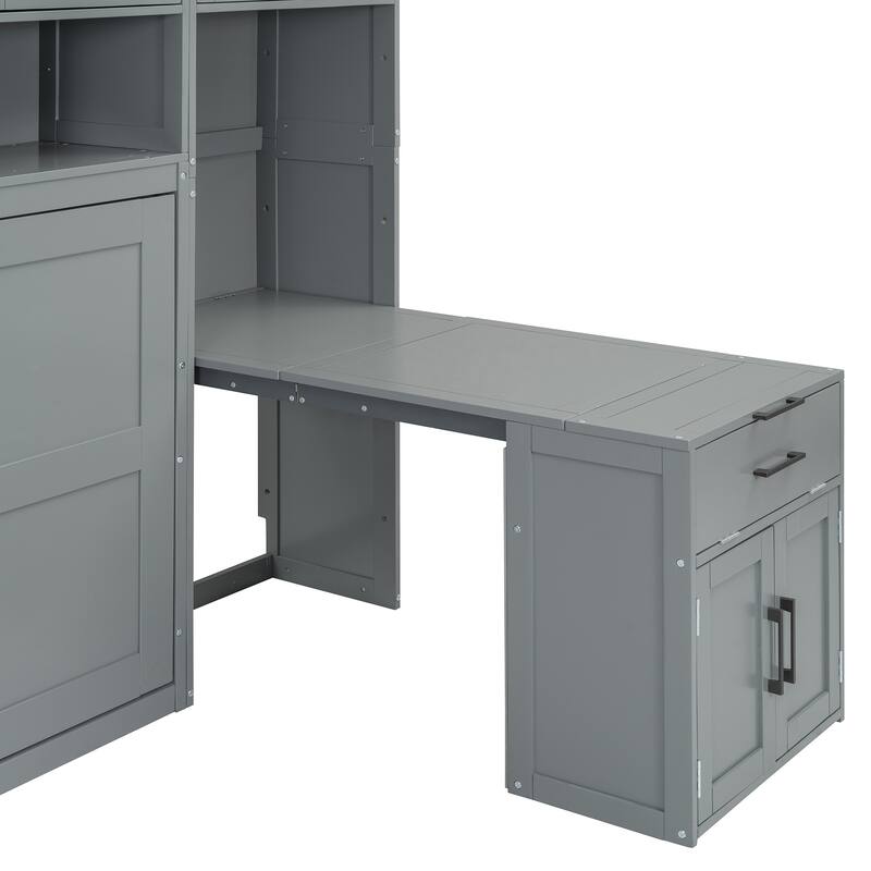 Twin Size Murphy Bed with Closet, Drawers, and Desk - Space-Saving Wall Bed with Storage