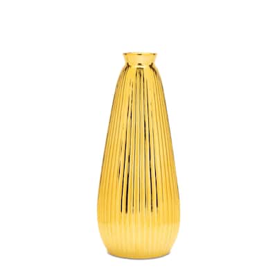 Ribbed Metallic Ceramic Vase 11.5"H
