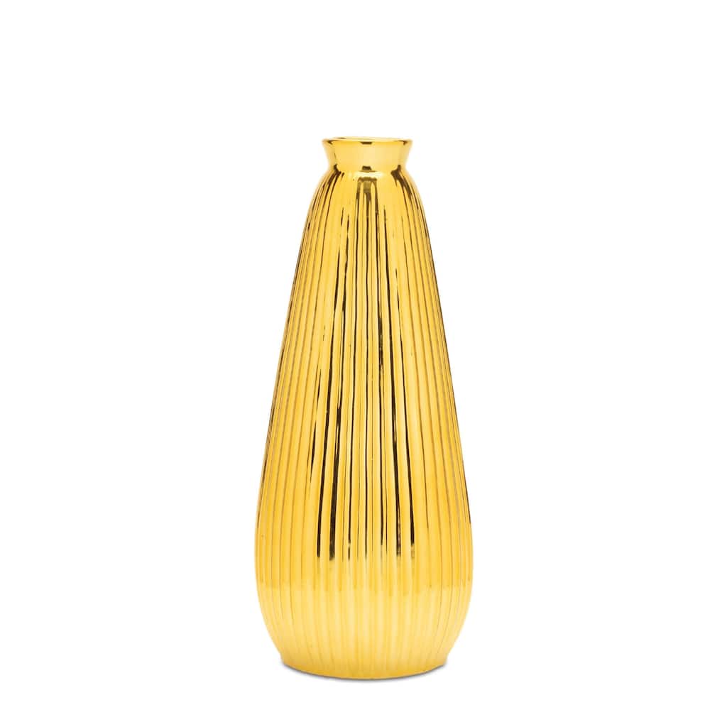 Ribbed Metallic Ceramic Vase 11.5"H